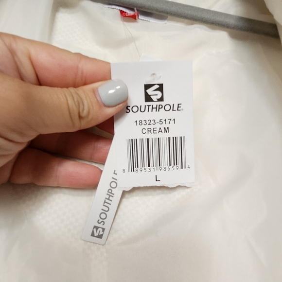 SOUTH POLE Y2K Sherpa Bomber Jacket Juniors Large Cream Zip Up Preppy Varsity - Picture 6 of 8